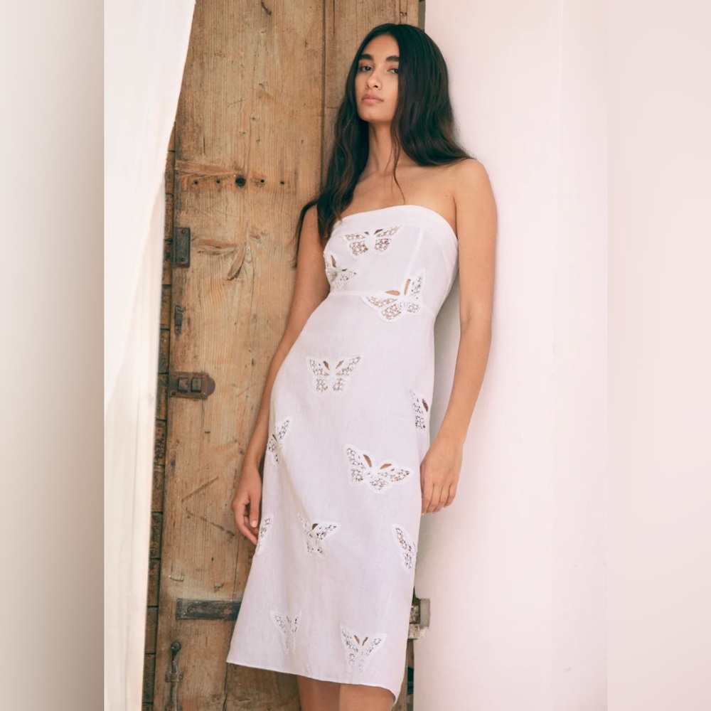 MAIA BERGMAN Lola White Linen Butterfly Dress NEW